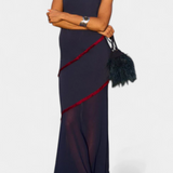 Orfila Vestido Midi Bodycon con Tela de Gasa y Detalles de Flecos a Contraste