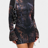 Tabea Vestido Mini Estampado con Manga Acampanada para un Look Chic y Elegante