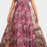 Elegante vestido largo de chifón con estampado floral y diseño aireado para un estilo sofisticado y cómodo