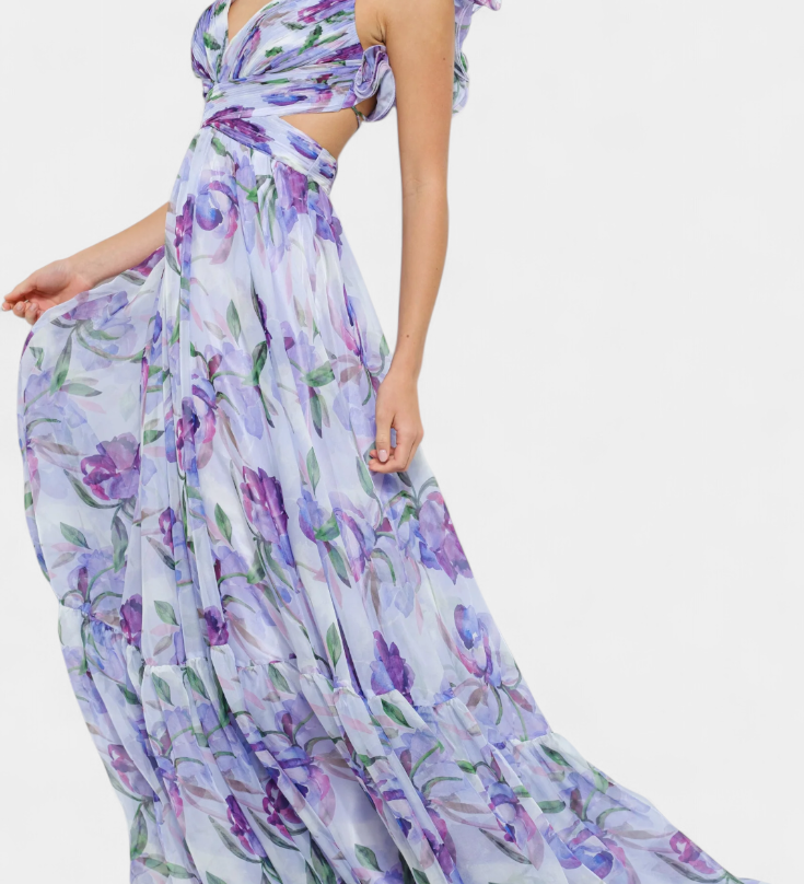 Elegante Vestido Largo Estampado Sin Espalda de Shazia