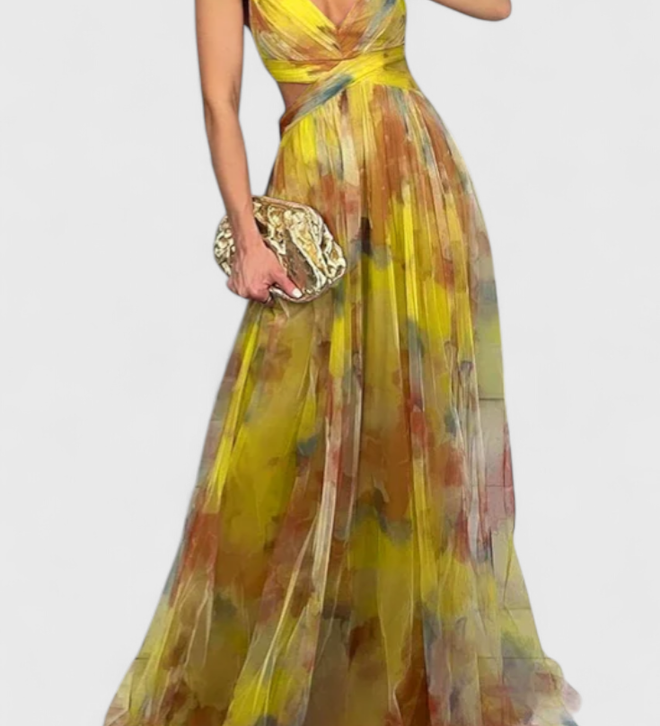 Ingrid Vestido Maxi Floral con Elegante Escote en V