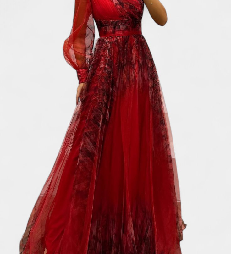 Becca Vestido Maxi de Chiffón con Diseño de Hombro Descubierto y Florerscentemente Voluminosa