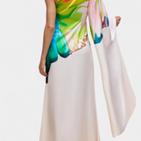 Vestido Largo Asimétrico de Una Sola Manga con Estampado Moderno y Estilo Único