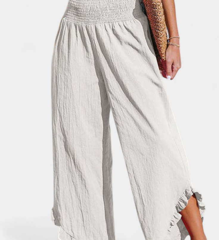 Elegante Pantalón Palazzo Justina con Volantes y Talle Alto para un Estilo Sofisticado