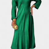 Vestido Elegante Riva con Escote en V y Mangas Largas para un Look Sofisticado