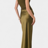 Elegante Ottavia Vestido Largo de Fiesta con Plisado y Escote Asimétrico de Un Solo Hombro