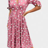 Lizzie Vestido Midi de Lunares con Elegante Escote en V Profundo