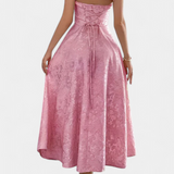 Elegante vestido midi Jacquard Gilda con espalda abierta y cintura alta