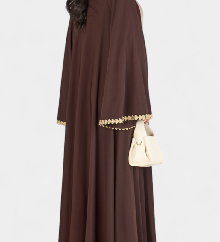 Ginebra Abaya Elegante con Bordado Dorado y Diseño Fluido