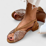 Dobrava Sandalias Sofia con Peep-Toe, Detalles Brillantes y Tacón Bajo en Bloque para un Estilo Elegante y Cómodo