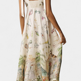 Elegante Vestido Largo con Cordones y Encantador Estampado Floral para Un Look de Fantasía