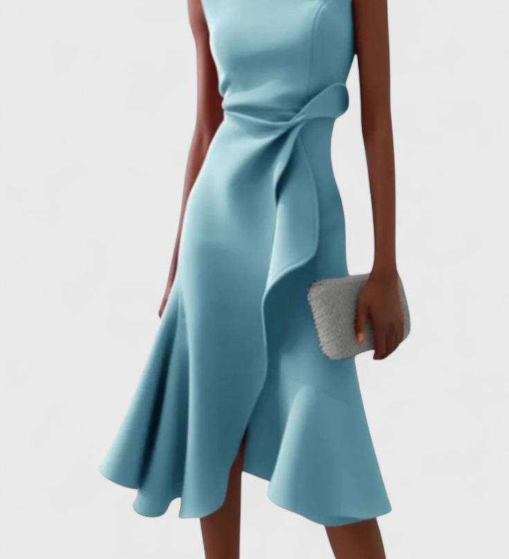 Claudia Vestido Midi Asimétrico con Drapeado - Elegancia y Estilo Cómodos