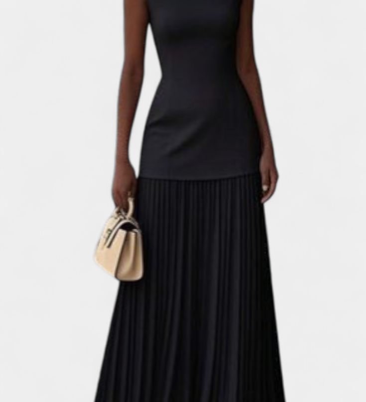 Elegante vestido de noche maxi de gasa con pliegues para un look sofisticado