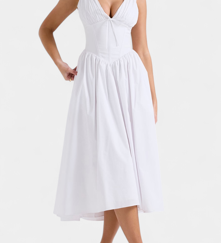 Vestido Midi Margie de Escote en V y Estampado Floral Romántico para un Look Elegante y Encantador