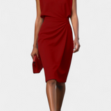 Elegante vestido midi de manga larga con cuello redondo para un estilo sofisticado
