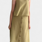 Naha Conjunto de Algodón con Elegante Chaleco y Botones Frontales para un Estilo Sofisticado