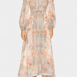 Vestido Maxi Acampanado Dorotila con Encantador Estampado Floral, Detalles de Botones y Elegantes Mangas Globo