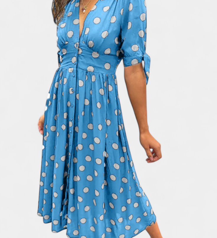 Lizzie Vestido Midi de Lunares con Elegante Escote en V Profundo
