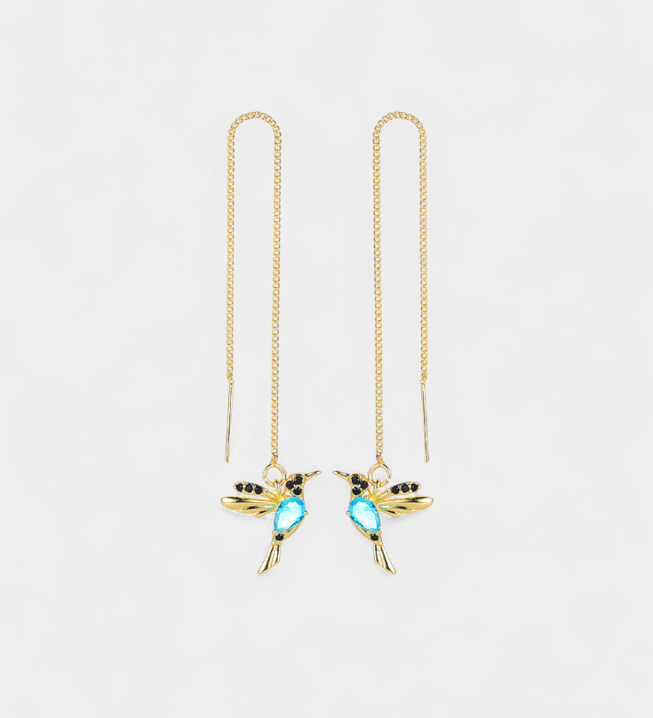 Оригинальные серёжки с разноцветными циркониями в виде птиц