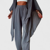 Conjunto Casual de Dos Piezas Henley con Elegante Cárdigan