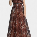 Elegante vestido largo de chifón con estampado floral y diseño aireado para un estilo sofisticado y cómodo