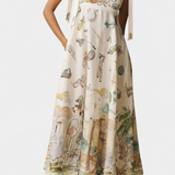 Elegante Vestido Largo con Cordones y Encantador Estampado Floral para Un Look de Fantasía