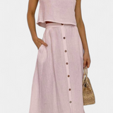Naha Conjunto de Algodón con Elegante Chaleco y Botones Frontales para un Estilo Sofisticado