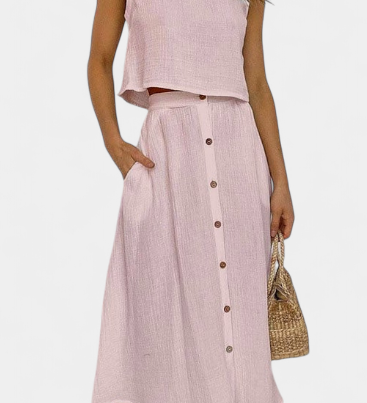 Naha Conjunto de Algodón con Elegante Chaleco y Botones Frontales para un Estilo Sofisticado