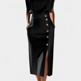 Elegante Vestido Midi de Manga Larga Ceecee con Detalles de Botones Decorativos