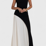 Vestido Midi Mallory Bicolor de Corte Recto y Silueta Perfecta