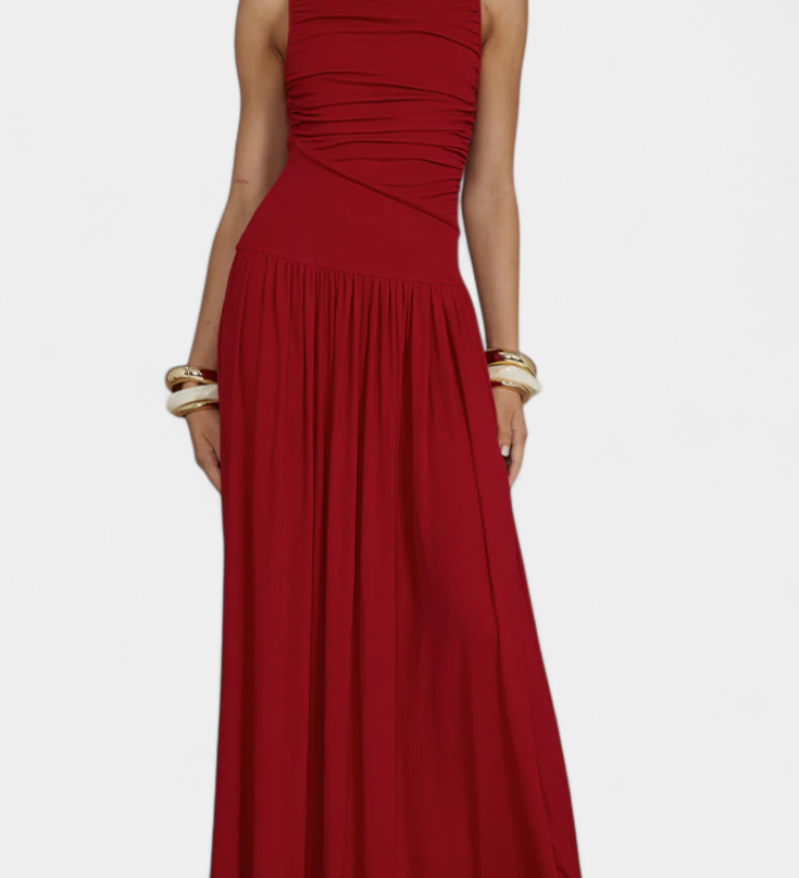 Elegante Vestido Maxi sin Mangas Maddy con Drapeado Lateral para un look sofisticado