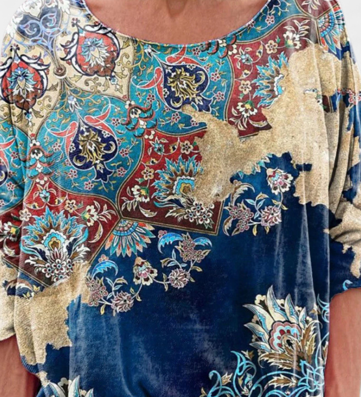 Omari Blusa Holgada de Estampado Bohemio Retro para un Estilo Único