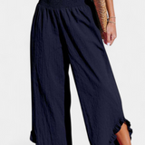 Elegante Pantalón Palazzo Justina con Volantes y Talle Alto para un Estilo Sofisticado