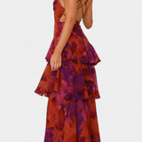 Domenica Elegante Vestido de Gasa con Escote en V y Capas Fluidas para un Look Sofisticado
