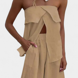 Conjunto Oriana sin Espalda con Falda Abotonada en Color Sólido para un Estilo Elegante