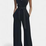 Ariella Mono Casual de Pierna Ancha con Solapa y Cintura Alta para un Estilo Elegante y Cómodo