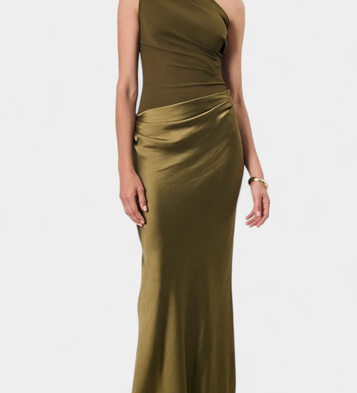 Elegante Ottavia Vestido Largo de Fiesta con Plisado y Escote Asimétrico de Un Solo Hombro
