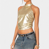 Anna Top Halter Metálico Karter - Camiseta Brillante y Elegante para un Estilo Moderno