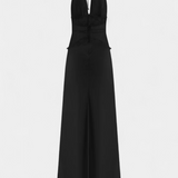 Elegante Vestido Largo Ashanty con Escote Halter y Detalles de Encaje Transparente en la Cintura