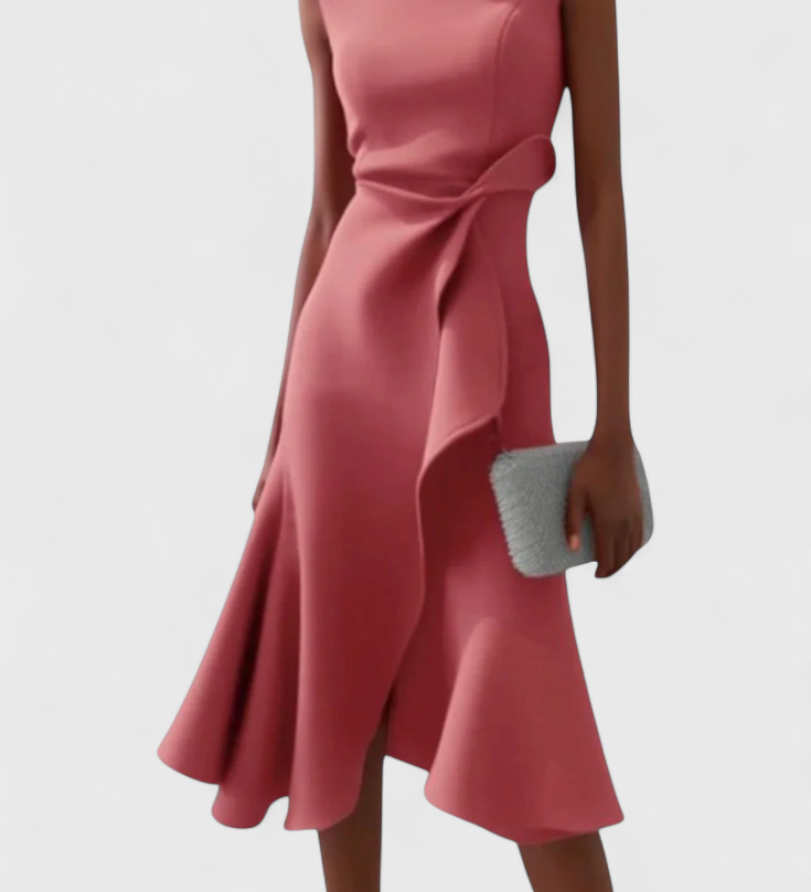 Claudia Vestido Midi Asimétrico con Drapeado - Elegancia y Estilo Cómodos