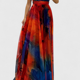 Caprice Vestido Maxi de Gasa con Encanto Floral y Cuello Halter para un Look Sofisticado