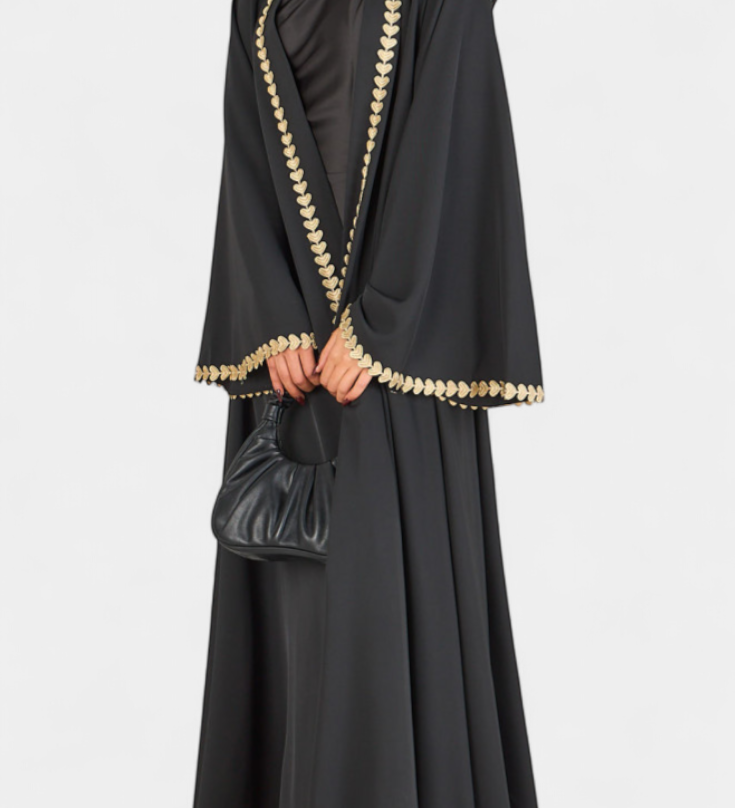 Ginebra Abaya Elegante con Bordado Dorado y Diseño Fluido