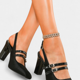 Elegantes Tacones Satinados Orlanda con Doble Tira y Correa al Tobillo para un Estilo Sofisticado