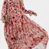 Keti Vestido Maxi Floral con Mangas Largas y Detalles de Volantes Elegantes