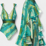 Ahria Bañador Entero Estampado con Escote en V y Cubresol - Estilo y Confort en un Solo Pieza