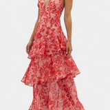 Domenica Elegante Vestido de Gasa con Escote en V y Capas Fluidas para un Look Sofisticado