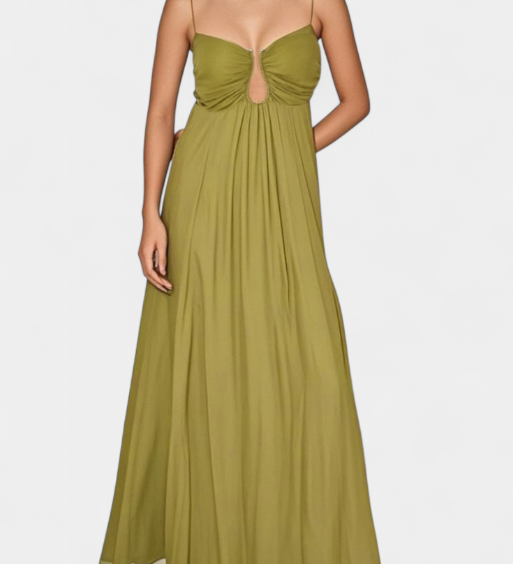 Elettra Vestido Maxi con Tirantes Delgados y Drapeo Fluido para un Estilo Elegante
