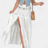 Dola Falda Maxi Boho con Encaje Elegante y Abertura Frontal para un Look Chic