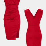 Vestido Rosanna de Corte Ceñido y Elegante con Escote en V y Detalle de Abertura Lateral