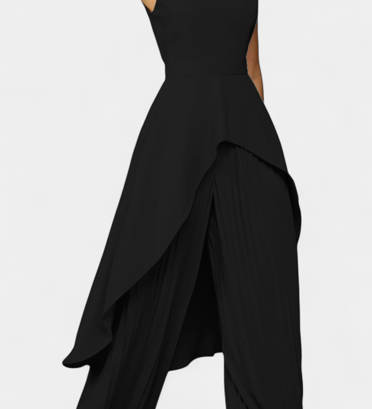 Chrysoula Elegante Conjunto Asimétrico con Pantalón Plisado para un Estilo Sofisticado